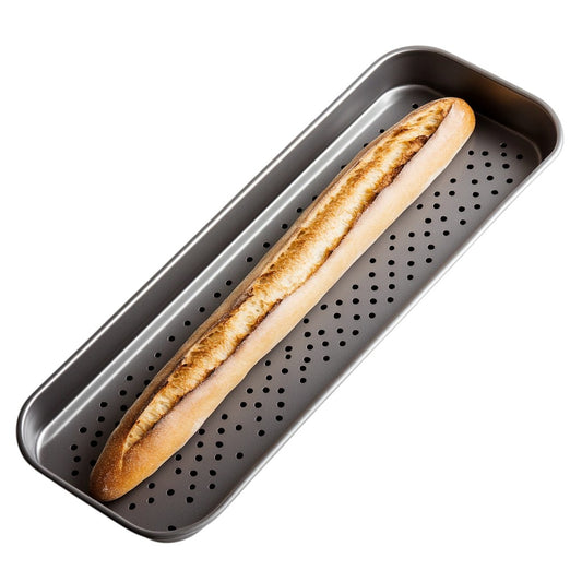 Kodal Perforated Baguette Pan for French Bread Baking - 3-Loaf Non-Stick Bread Mold - Professional Airflow Design for Crispy Crust - Silver Carbon Steel