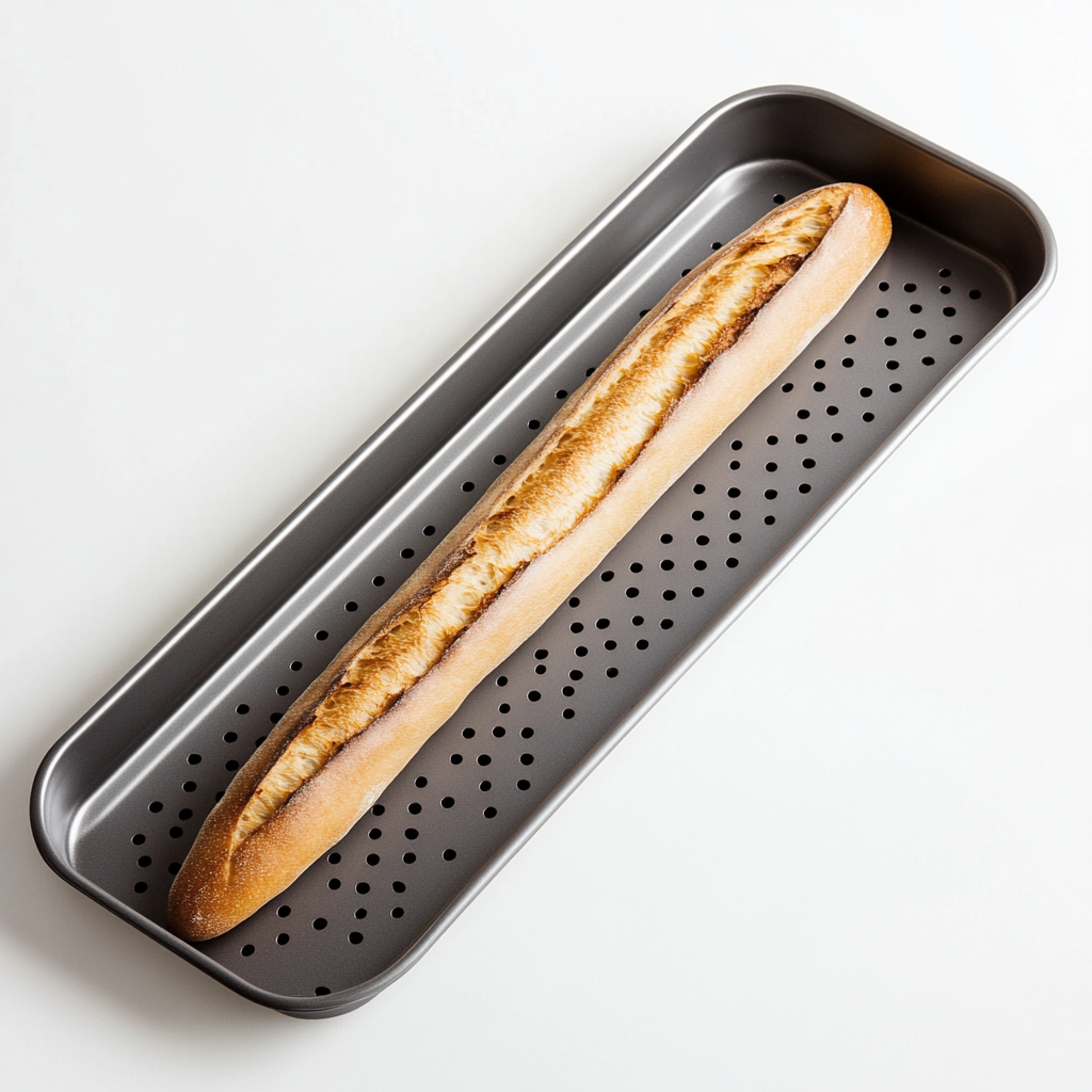 Kodal Perforated Baguette Pan for French Bread Baking - 3-Loaf Non-Stick Bread Mold - Professional Airflow Design for Crispy Crust - Silver Carbon Steel